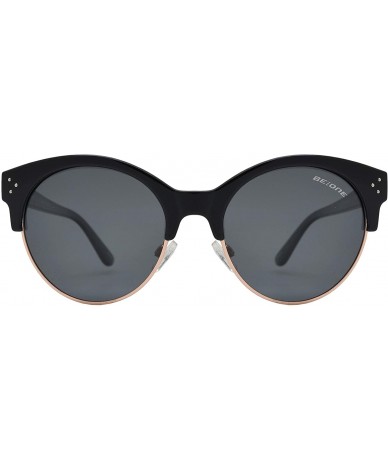 Round Polarized Half Rim Round Sunglasses for Women - Classic Half Frame UV Protection - Black + Smoke - CV1939CY685 $26.65