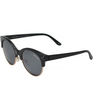 Round Polarized Half Rim Round Sunglasses for Women - Classic Half Frame UV Protection - Black + Smoke - CV1939CY685 $26.65