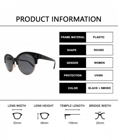 Round Polarized Half Rim Round Sunglasses for Women - Classic Half Frame UV Protection - Black + Smoke - CV1939CY685 $26.65