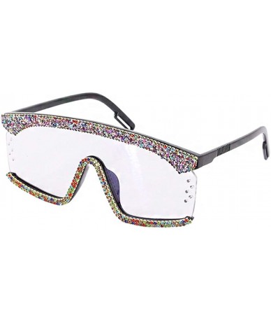 Shield Rhinestone Oversize Shield Visor Sunglasses Flat Top Mirrored Mono Lens - Transparent - CW197NLOLE0 $30.54