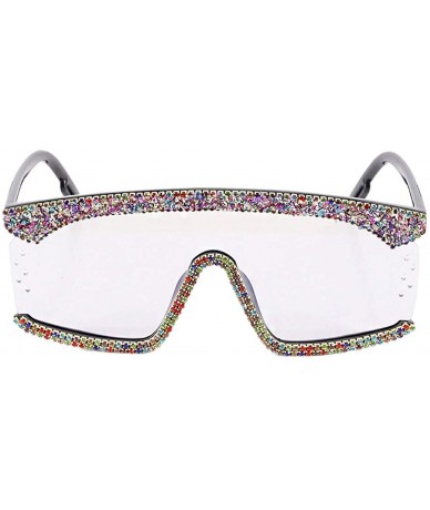 Shield Rhinestone Oversize Shield Visor Sunglasses Flat Top Mirrored Mono Lens - Transparent - CW197NLOLE0 $30.54