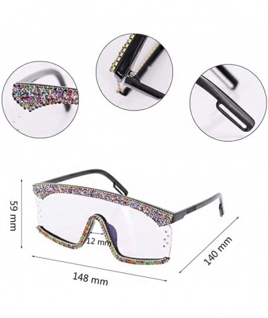 Shield Rhinestone Oversize Shield Visor Sunglasses Flat Top Mirrored Mono Lens - Transparent - CW197NLOLE0 $30.54