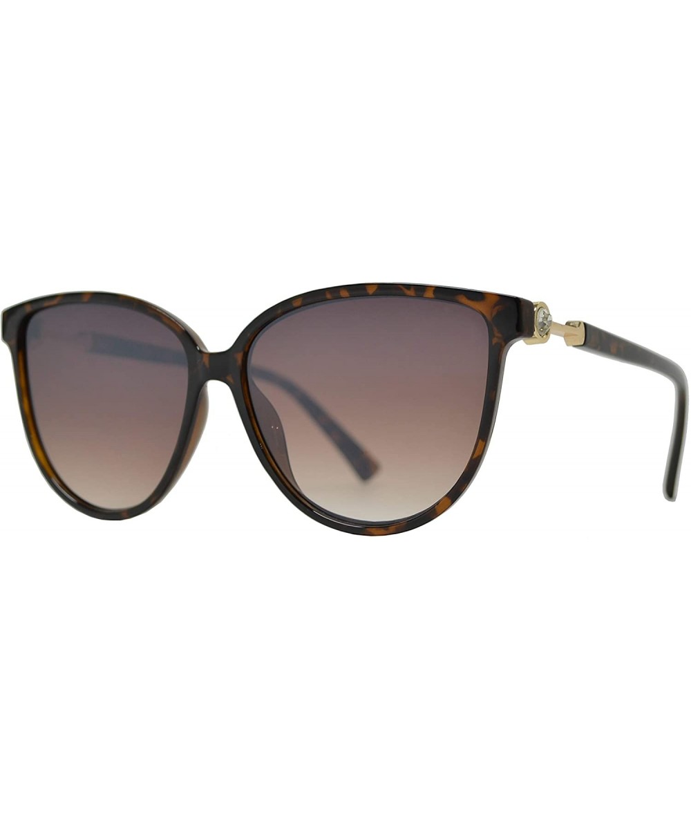 Cat Eye Womens Cat Eye Sunglasses with Flat Lens and Rhinestones UV Protection - Tortoise + Brown - CL195EIS0RS $25.55