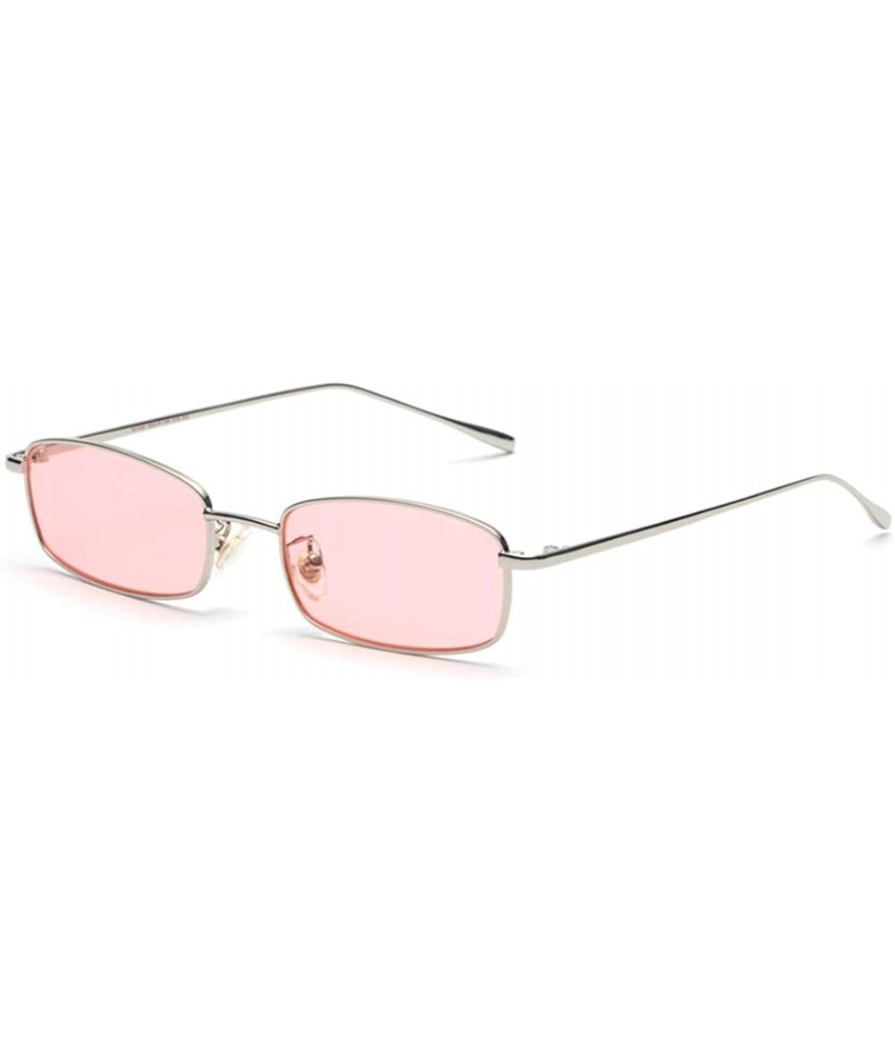 Rectangular Small Rectangular Sunglasses Men Retro Fashion Sun Glasses Women Unisex Summer - Silver With Pink - CS18I2W85EA $...