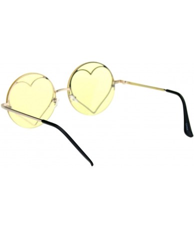 Round Womens Round Circle Frame Sunglasses Glittery Heart Metal Rim UV 400 - Gold (Yellow) - CF1936ERDDD $20.70