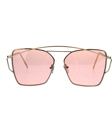 Rectangular Womens Futuristic Flat Retro Rectangular Pilots Metal Rim Sunglasses - Gold Pink - C91869RUT4R $23.86