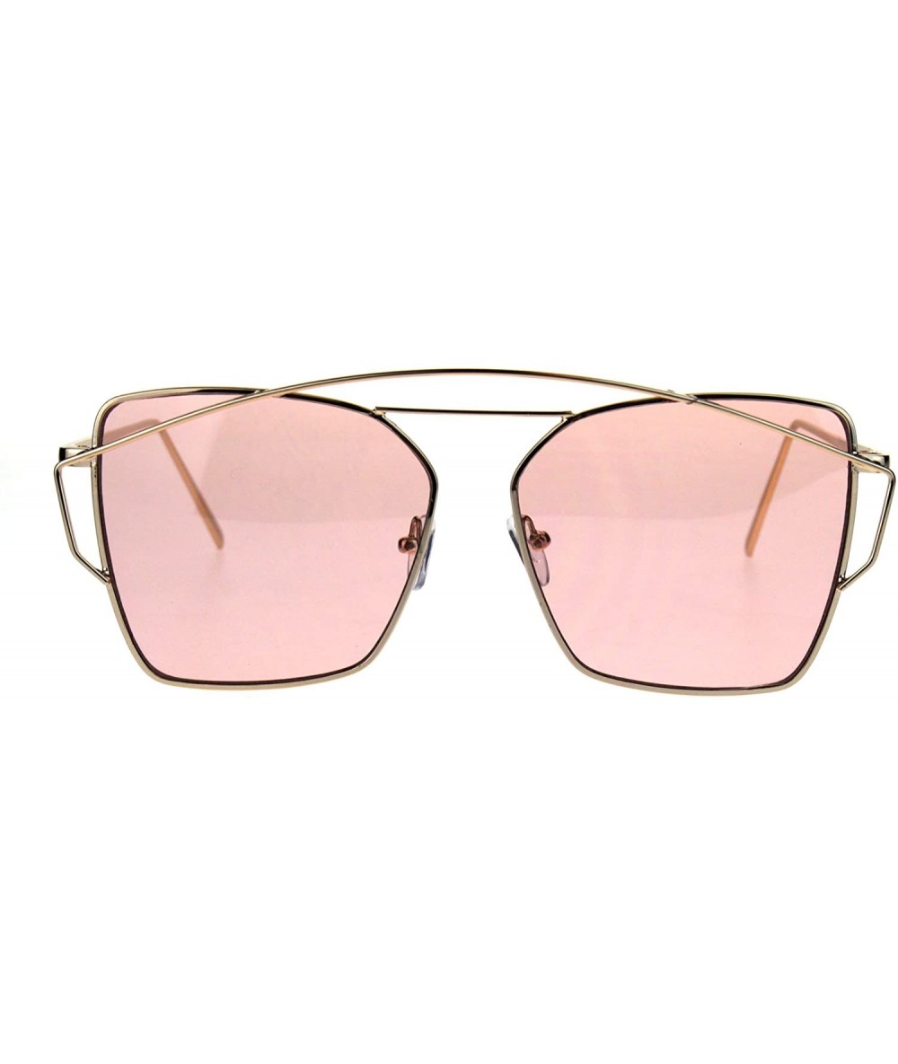 Rectangular Womens Futuristic Flat Retro Rectangular Pilots Metal Rim Sunglasses - Gold Pink - C91869RUT4R $23.86