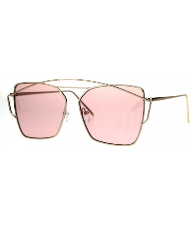 Rectangular Womens Futuristic Flat Retro Rectangular Pilots Metal Rim Sunglasses - Gold Pink - C91869RUT4R $23.86