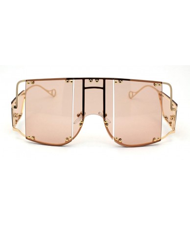 Oversized Flashy Oversize Metal Stud Mob Luxury Panel Lens Sunglasses - Gold Light Brown - C0190RXM40H $28.48