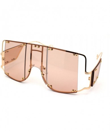 Oversized Flashy Oversize Metal Stud Mob Luxury Panel Lens Sunglasses - Gold Light Brown - C0190RXM40H $28.48