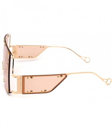 Oversized Flashy Oversize Metal Stud Mob Luxury Panel Lens Sunglasses - Gold Light Brown - C0190RXM40H $28.48