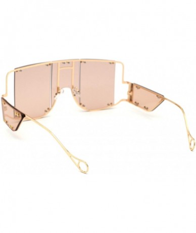 Oversized Flashy Oversize Metal Stud Mob Luxury Panel Lens Sunglasses - Gold Light Brown - C0190RXM40H $28.48