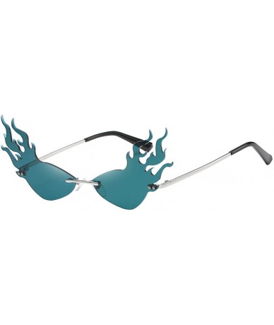 Rectangular Irregular Flame Shape Sunglasses Fashion Flat Lens Mirrored Metal Frame Glasses - Blue - CM196ALNIXX $19.37