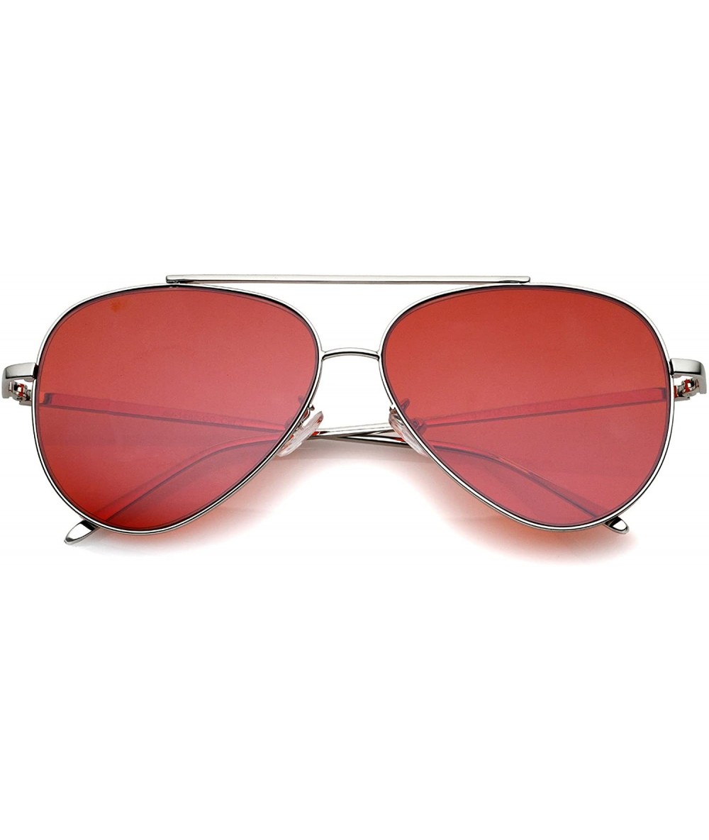 Aviator Retro Metal Frame Double Nose Bridge Color Flat Lens Aviator Sunglasses 60mm - Silver / Red - CI12NTZRYQB $19.94