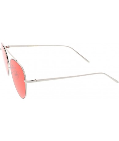 Aviator Retro Metal Frame Double Nose Bridge Color Flat Lens Aviator Sunglasses 60mm - Silver / Red - CI12NTZRYQB $19.94