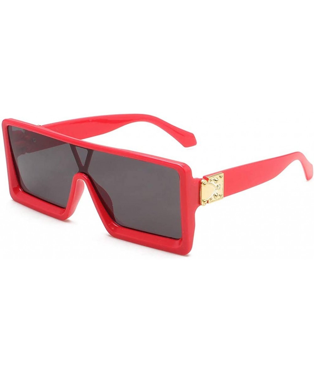 Square UV Protection Sunglasses for Women Men Full rim frame Square Plastic Lens and Frame Sunglass - Red - CF1902YMYIQ $19.47