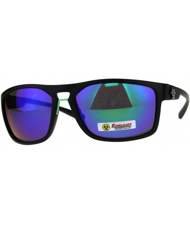 Sport Biohazard Mens Sunglasses Oval Rectangular Matte Frame UV 400 - Black (Teal Mirror) - CH18D0S244C $20.51