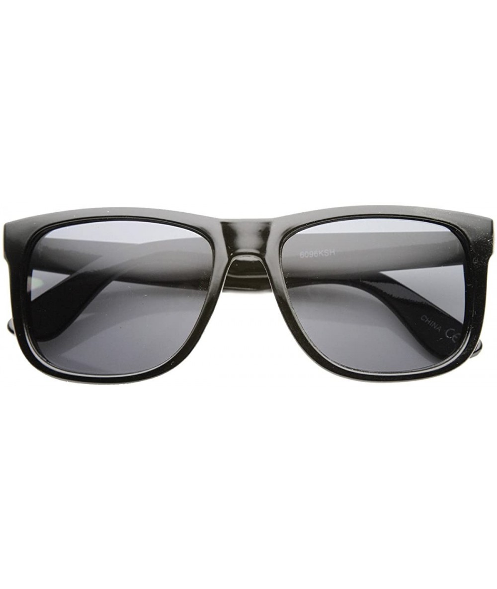 Wayfarer Mens Retro Large Brand Plastic Horned Rimmed Sunglasses - Shiny-black Smoke - CU11Y9LNYUL $18.21