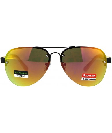 Aviator Real Bamboo Wood Temple Sunglasses Half Rim Aviators Unisex UV 400 - Black (Orange Mirror) - CC18DTHIK4Q $24.62