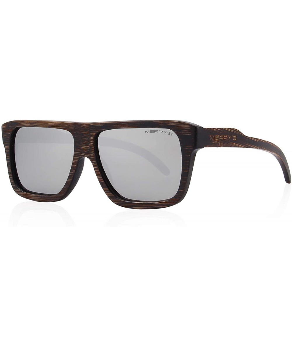 Rectangular Men Wooden Polarized Sunglasses 100% UV Protection vintage Eyewear S5066 - Silver Mirror - C318QCMQCL6 $40.79