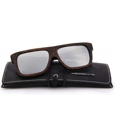 Rectangular Men Wooden Polarized Sunglasses 100% UV Protection vintage Eyewear S5066 - Silver Mirror - C318QCMQCL6 $40.79