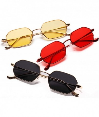 Square Small Rectangle Sunglasses Men 2019 Metal Frame Polygon Women Red Lens Sun Glasses Gold Unisex Uv400 - CC197Y70HWG $37.75