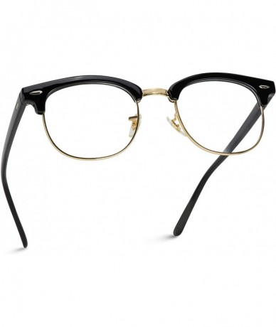 Square Vintage Inspired Classic Half Frame Horn Rimmed Clear Lens Glasses - Black/Gold - CC1219VL4E1 $27.53