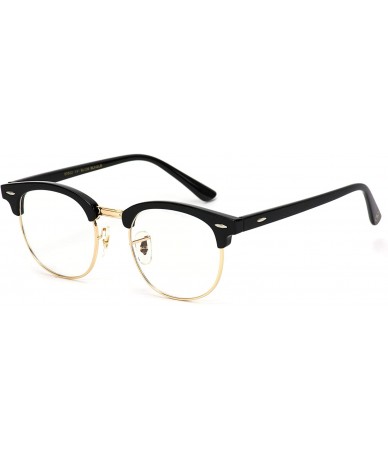 Square Vintage Inspired Classic Half Frame Horn Rimmed Clear Lens Glasses - Black/Gold - CC1219VL4E1 $27.53