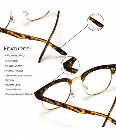 Square Vintage Inspired Classic Half Frame Horn Rimmed Clear Lens Glasses - Black/Gold - CC1219VL4E1 $27.53