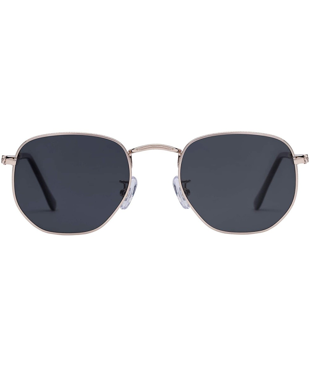 Round Medium Unisex Polygon Polarized Sunglasses - Gold Frame With Smoke Lens - CZ196HLWY0H $18.84