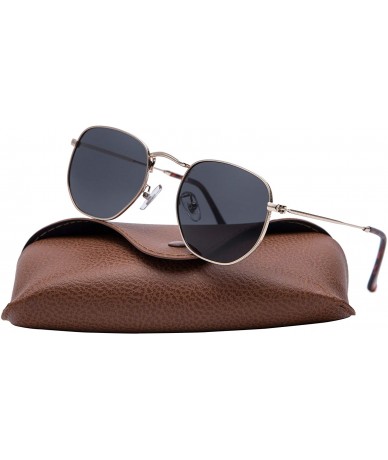 Round Medium Unisex Polygon Polarized Sunglasses - Gold Frame With Smoke Lens - CZ196HLWY0H $18.84