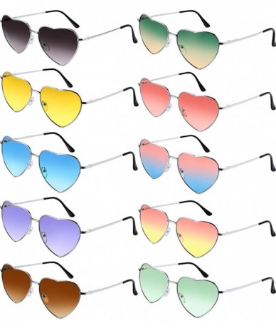 Oval 10 Pieces Heart Shaped Sunglasses Thin Metal Frame Lovely Heart Style (Silver Frame) - C418QOO7Y4H $47.28