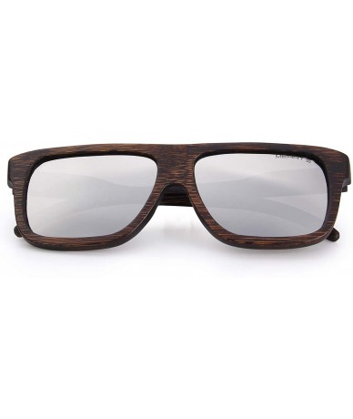 Rectangular Men Wooden Polarized Sunglasses 100% UV Protection vintage Eyewear S5066 - Silver Mirror - C318QCMQCL6 $40.79