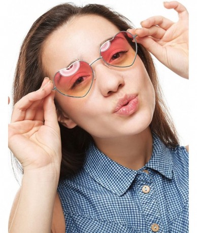 Oval 10 Pieces Heart Shaped Sunglasses Thin Metal Frame Lovely Heart Style (Silver Frame) - C418QOO7Y4H $47.28