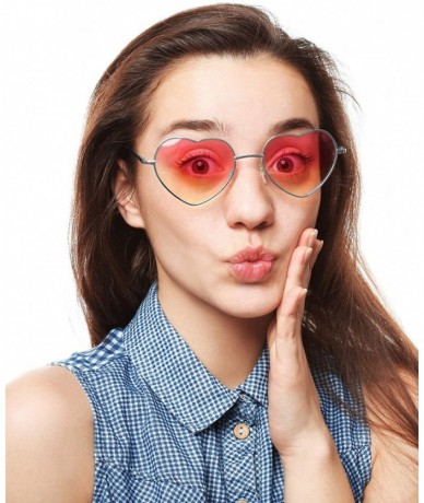 Oval 10 Pieces Heart Shaped Sunglasses Thin Metal Frame Lovely Heart Style (Silver Frame) - C418QOO7Y4H $47.28