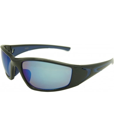 Rectangular Double Injection Sunglasses SPORTS - 9727 Shiny Black / Blue Mirror - CL12HTY4FMZ $36.42