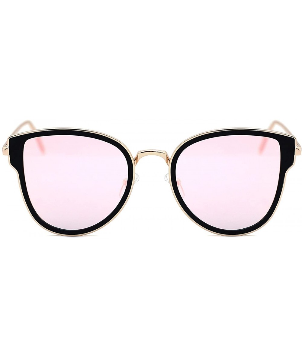 Cat Eye Gold-plated Womens Sunglasses Cat Eye Mirrored Metal Frame Flat Lenses - B - C7182M923M3 $33.95