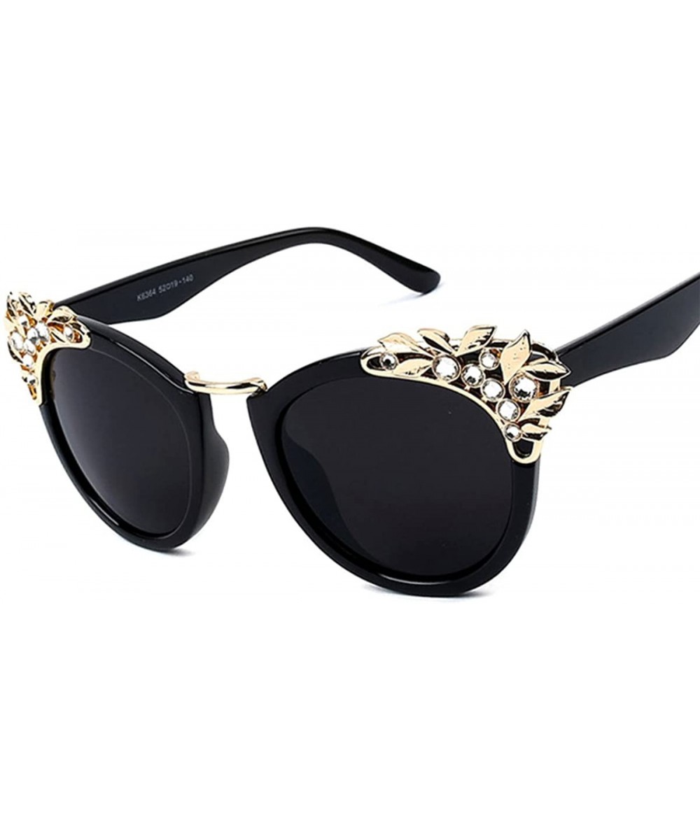 Rectangular Inlaid Crystal Cat Eye Personalized Sunglasses for Womens - Black Frame/Black Mirror - CO12EN0TEPL $25.61