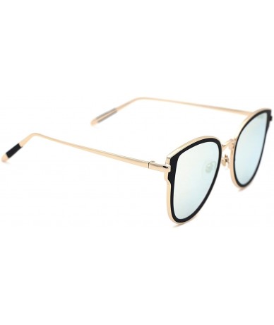 Cat Eye Gold-plated Womens Sunglasses Cat Eye Mirrored Metal Frame Flat Lenses - B - C7182M923M3 $33.95