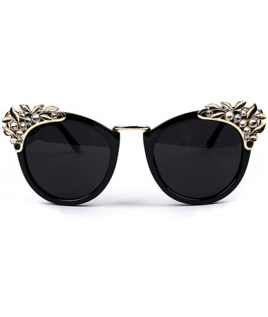 Rectangular Inlaid Crystal Cat Eye Personalized Sunglasses for Womens - Black Frame/Black Mirror - CO12EN0TEPL $25.61