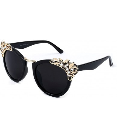 Rectangular Inlaid Crystal Cat Eye Personalized Sunglasses for Womens - Black Frame/Black Mirror - CO12EN0TEPL $25.61