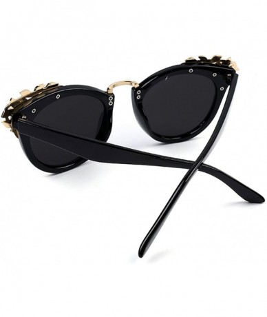 Rectangular Inlaid Crystal Cat Eye Personalized Sunglasses for Womens - Black Frame/Black Mirror - CO12EN0TEPL $25.61