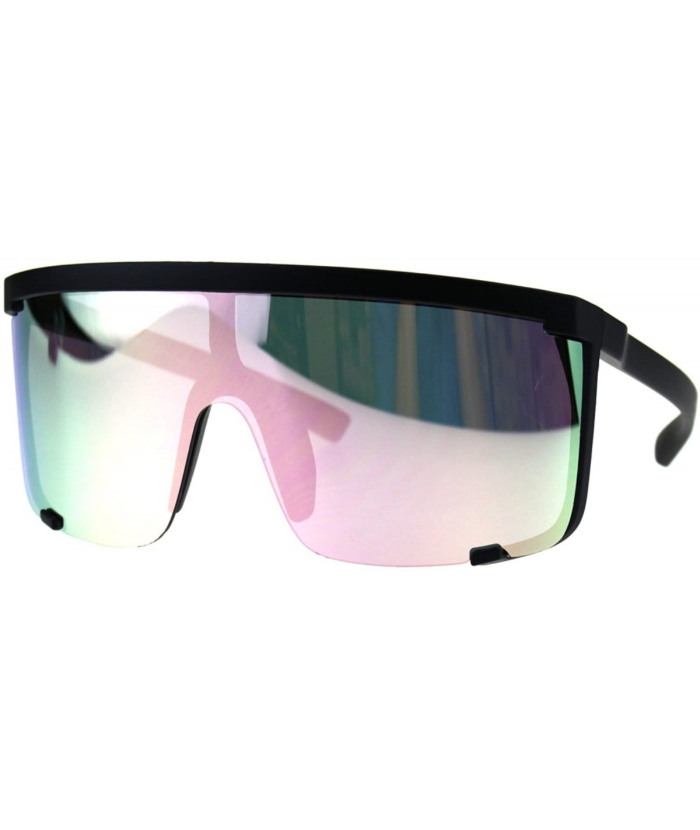 Shield Oversize Flat Top Shield Exposed Lens Reflective Color Mirror Sunglasses - Black Pink - CJ18G8NRR5N $23.69