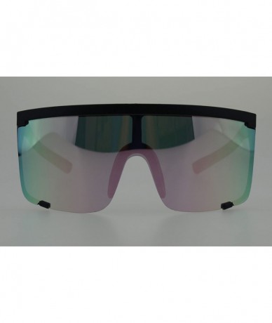 Shield Oversize Flat Top Shield Exposed Lens Reflective Color Mirror Sunglasses - Black Pink - CJ18G8NRR5N $23.69