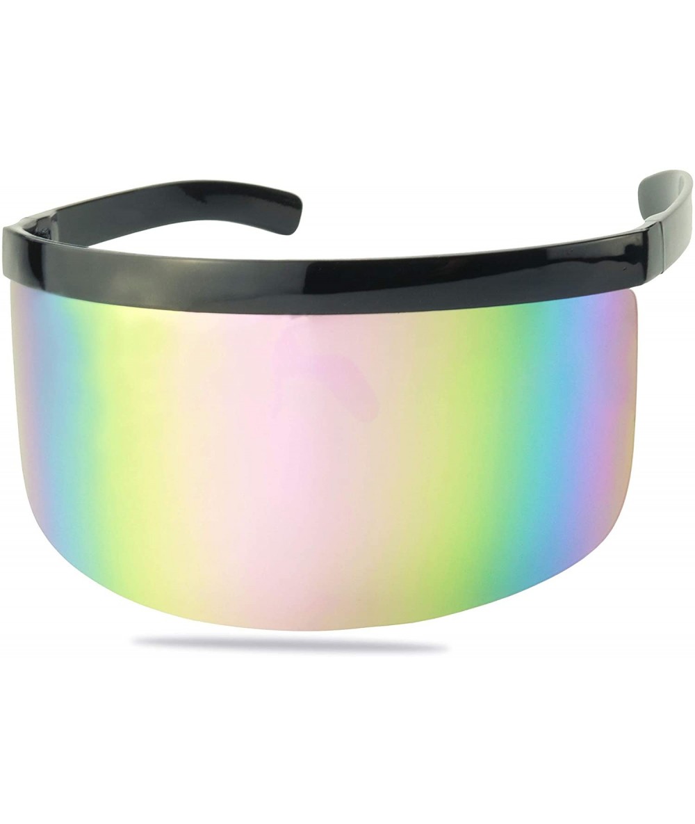 Wrap Futuristic Oversized Mirrored Visor Style Full Colorful Shield Flash Mono Lens Flat Top Sunglasses - CX19622YU23 $30.22