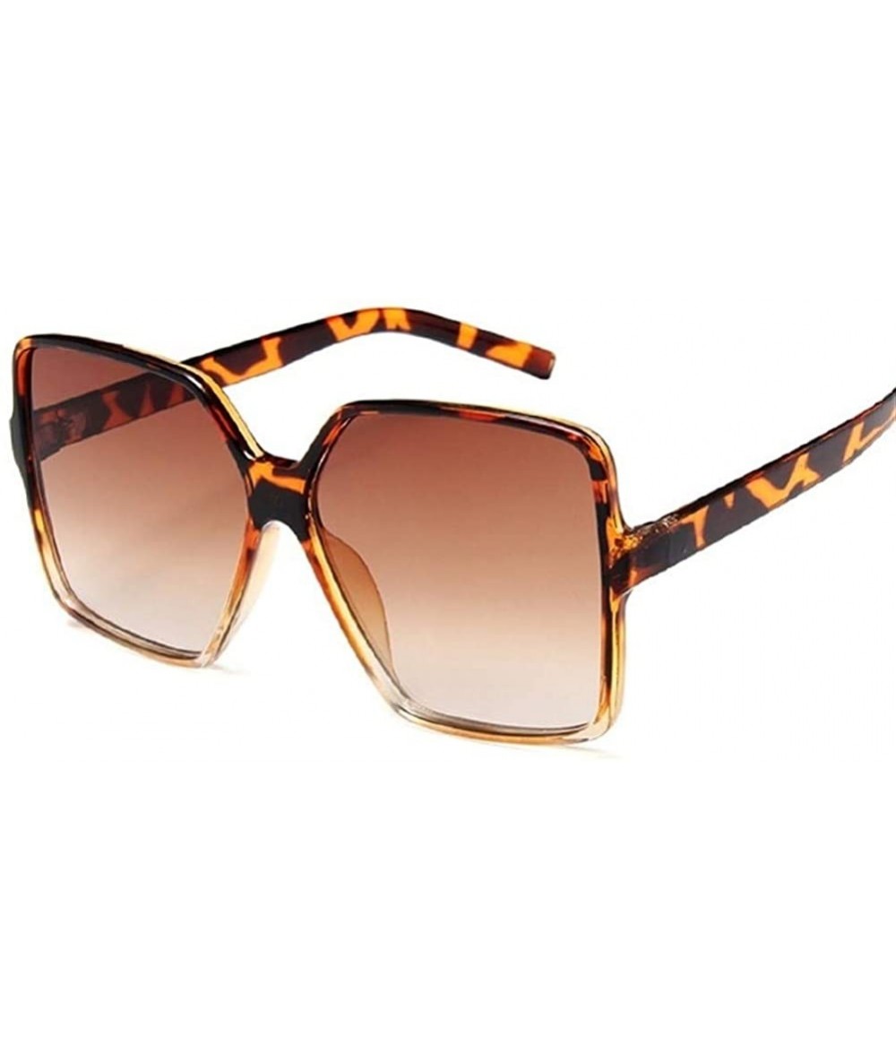 Square Oversized Sunglasses Transparent Gradient Glasses - Leopard Brown - CB199O0TSU7 $18.14