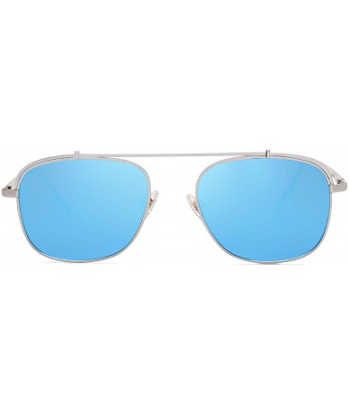 Aviator Polarized Square Aviator Sunglasses with Spring Hinges Mirrored Lens SJ1118 - C4 Silver Frame/Blue Mirrored Lens - C1...