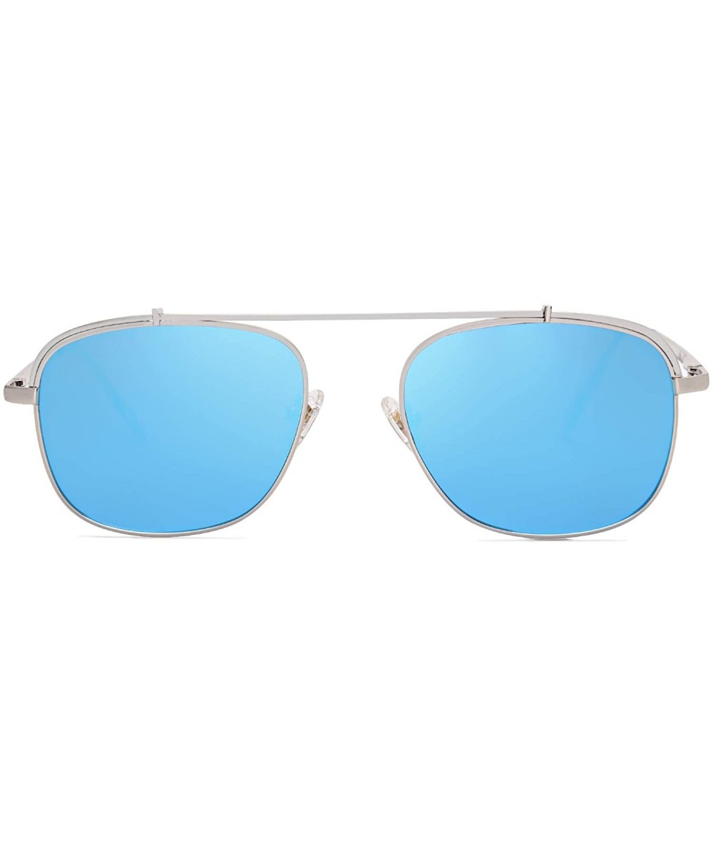 Aviator Polarized Square Aviator Sunglasses with Spring Hinges Mirrored Lens SJ1118 - C4 Silver Frame/Blue Mirrored Lens - C1...