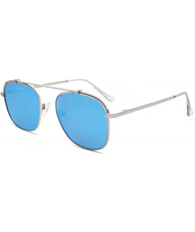 Aviator Polarized Square Aviator Sunglasses with Spring Hinges Mirrored Lens SJ1118 - C4 Silver Frame/Blue Mirrored Lens - C1...