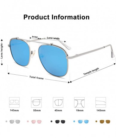 Aviator Polarized Square Aviator Sunglasses with Spring Hinges Mirrored Lens SJ1118 - C4 Silver Frame/Blue Mirrored Lens - C1...